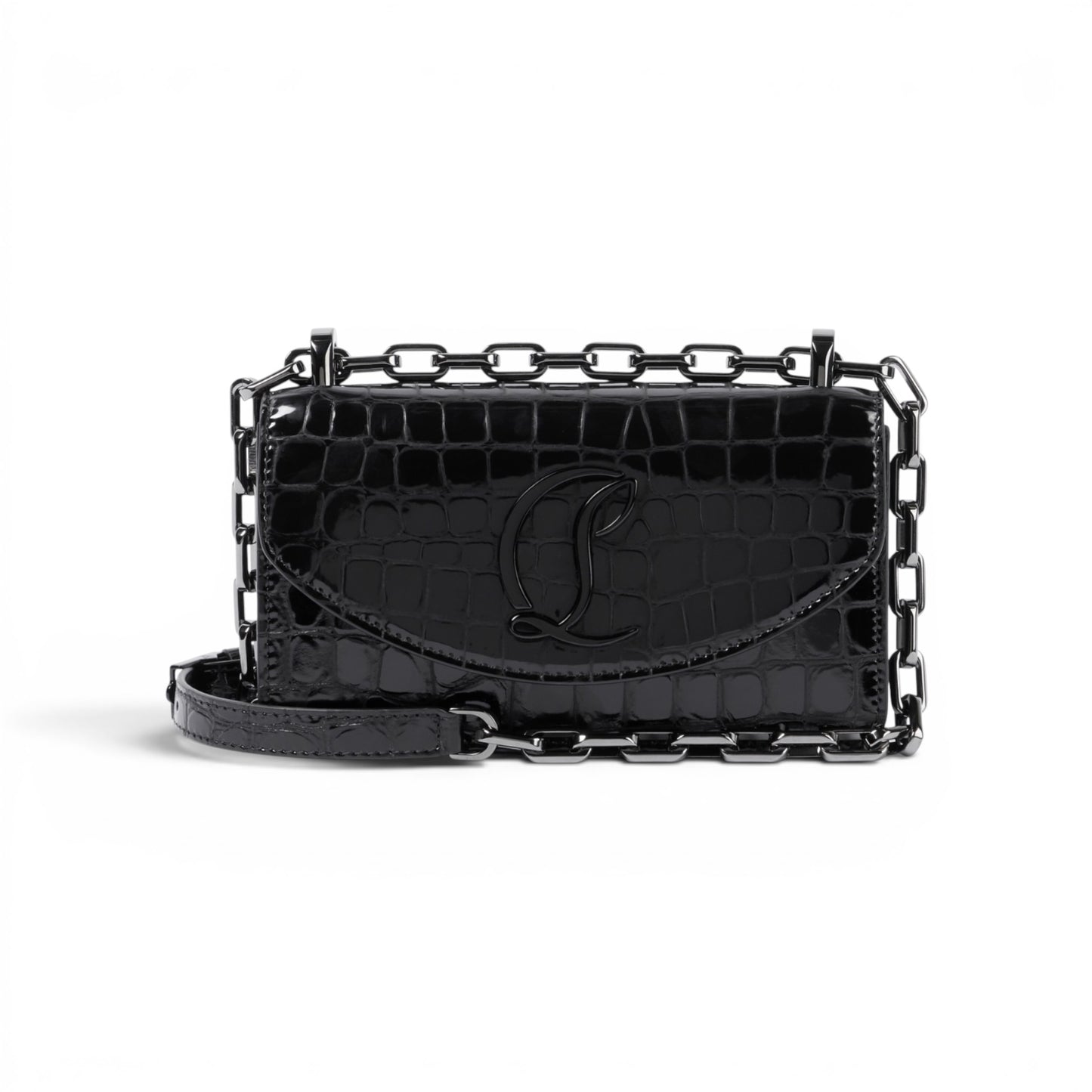Christian Louboutin Loubi54 Black Croc-Effect Leather Shoulder Bag
