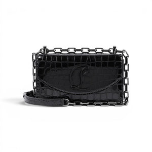 Christian Louboutin Loubi54 Black Croc-Effect Leather Shoulder Bag