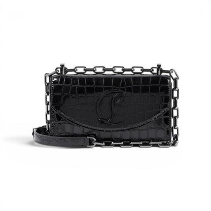 Christian Louboutin Loubi54 Black Croc-Effect Leather Shoulder Bag