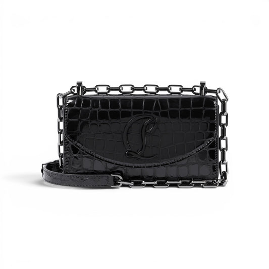 Christian Louboutin Loubi54 Black Croc-Effect Leather Shoulder Bag