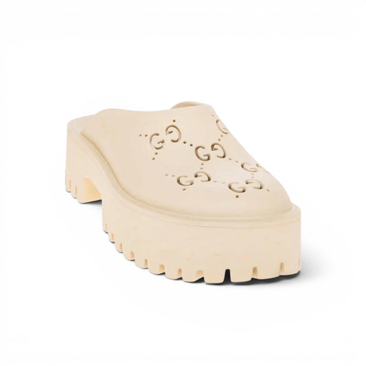 Gucci Perforated Platform Slides – Cream Rubber Clogs
