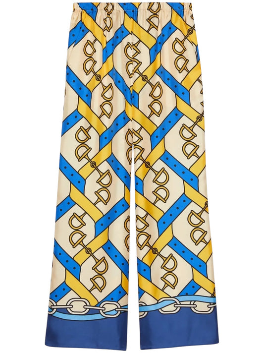 GUCCI Horsebit Printed Wide-leg Silk Pants
