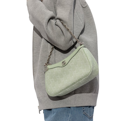 Gucci Ophidia GG Shoulder Bag in Light Green with Chain & Leather Strap