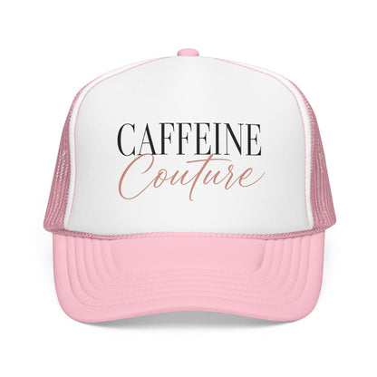 Caffeine Couture Trucker Hat — Pink Foam Coffee Lover Cap
