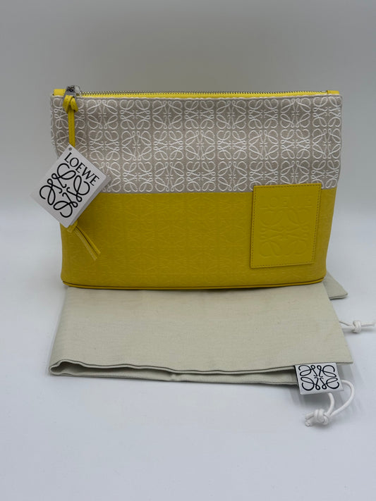 Loewe Anagram Canvas & Leather Zip Pouch – Yellow & Beige