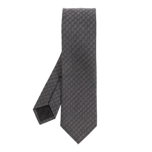 Gucci Interlocking G Silk Wool Jacquard Tie – Charcoal Gray