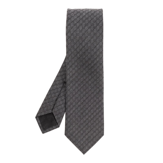Gucci Interlocking G Silk Wool Jacquard Tie – Charcoal Gray