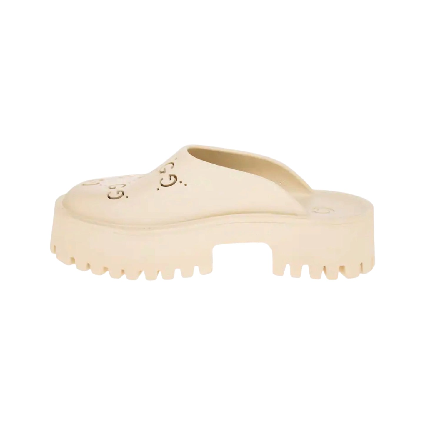 Gucci Perforated Platform Slides – Cream Rubber Clogs