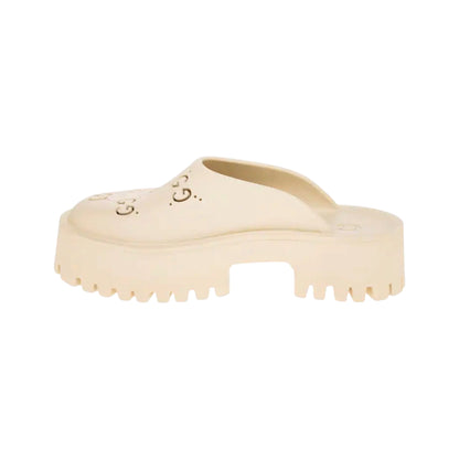 Gucci Perforated Platform Slides – Cream Rubber Clogs