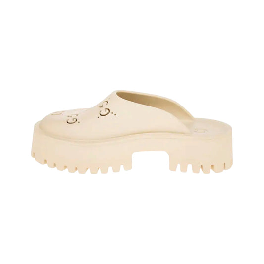 Gucci Perforated Platform Slides – Cream Rubber Clogs
