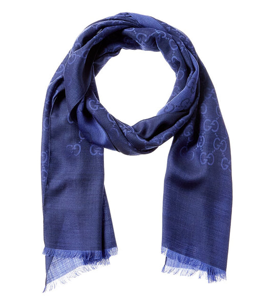 Gucci Darker Blue Wool/Silk Blend Scarf Reversible
