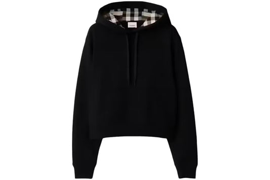 Burberry Talley Embroidery Logo Check Black Hooded Sweatshirt