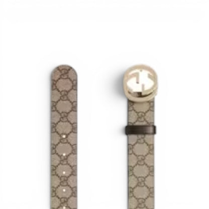 Gucci Interlocking GG Supreme Belt Beige/Ebony Canvas Leather Belt Pale Gold Interlocking G Buckle