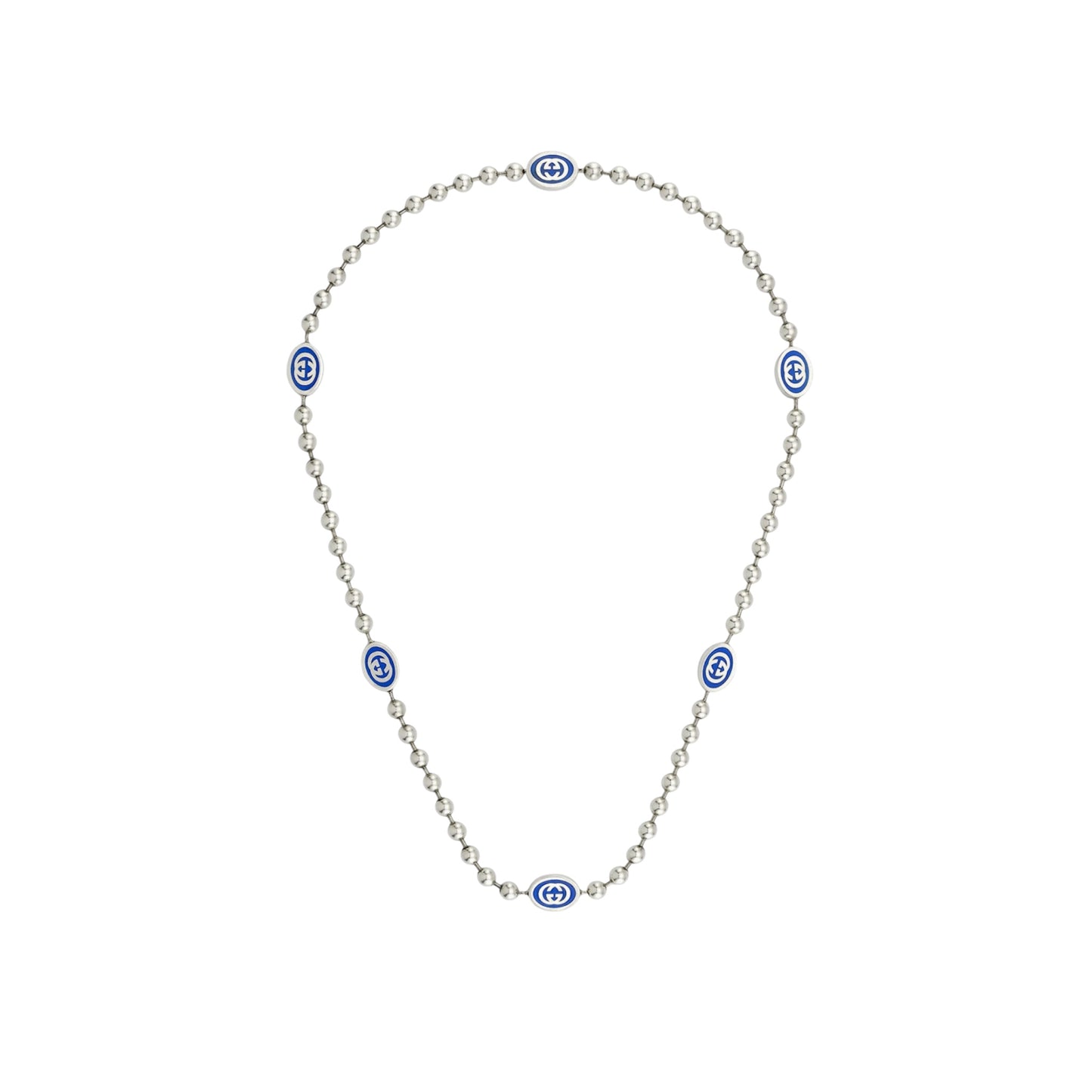 Gucci Necklace Silver Multi Pendant Interlocking Blue GG