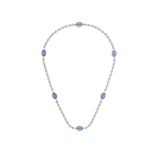 Gucci Necklace Silver Multi Pendant Interlocking Blue GG