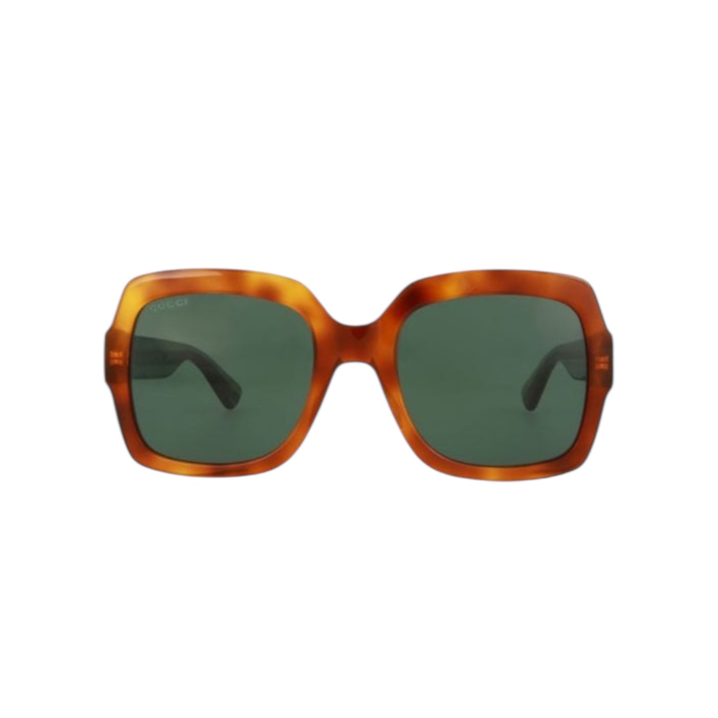 54 MM Gucci Oversized Square Sunglasses – Tortoiseshell Frame | Green Lenses | Gold GG Logo Temple