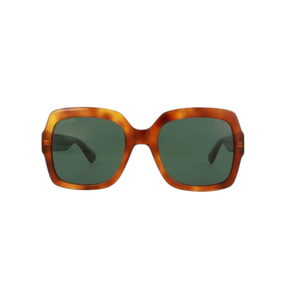 54 MM Gucci Oversized Square Sunglasses – Tortoiseshell Frame | Green Lenses | Gold GG Logo Temple