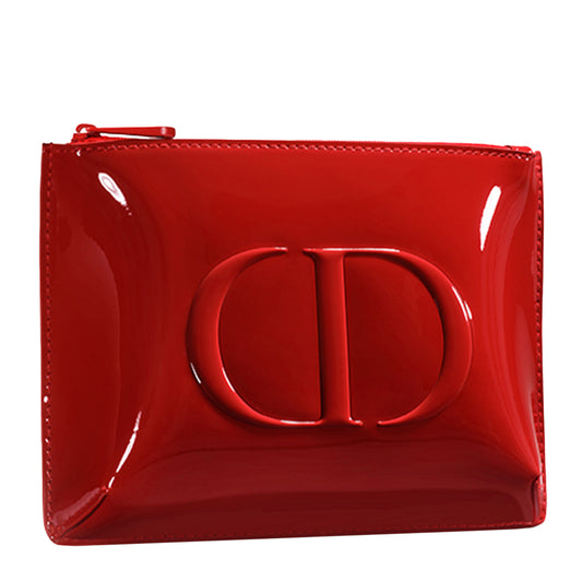 Christian Dior Beauty Patent Red Cosmetic Pouch Clutch – Large CD Logo Makeup Bag 7x5x1