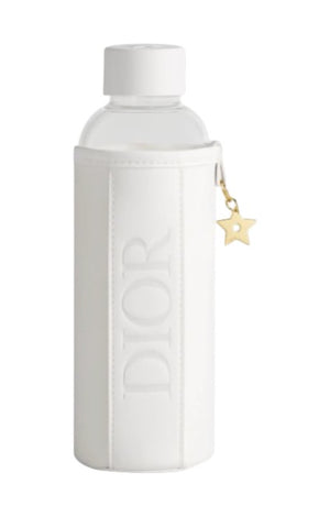 Dior Beauty White Water Bottle with Faux Leather Sleeve & Gold Star Charm