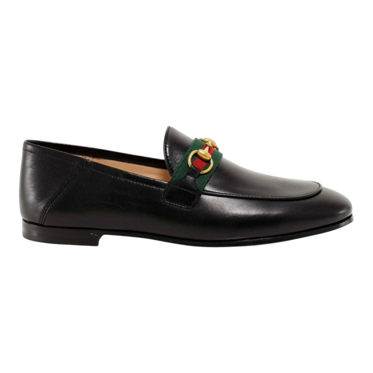 Gucci Women’s Horsebit Loafers – Black Leather Web Stripe Flats