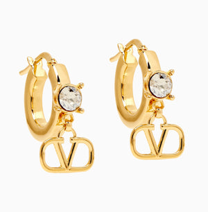 Valentino V-Logo Gold Hoop Earrings with Crystal