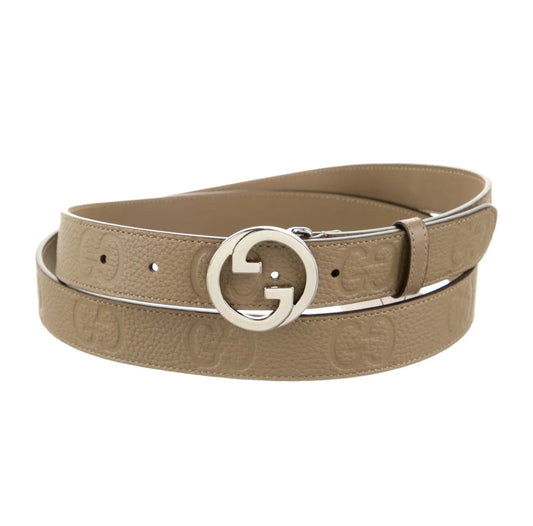 Gucci embossed neutral belt unisex