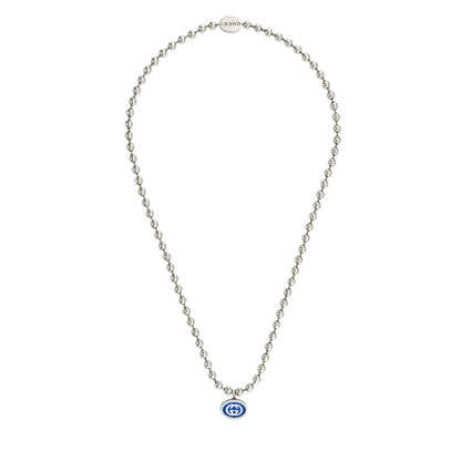 Gucci Necklace Silver Pendant Interlocking Blue GG
