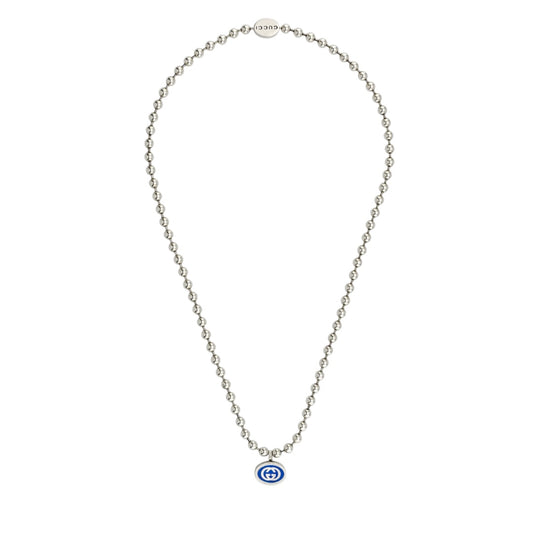 Gucci Necklace Silver Pendant Interlocking Blue GG