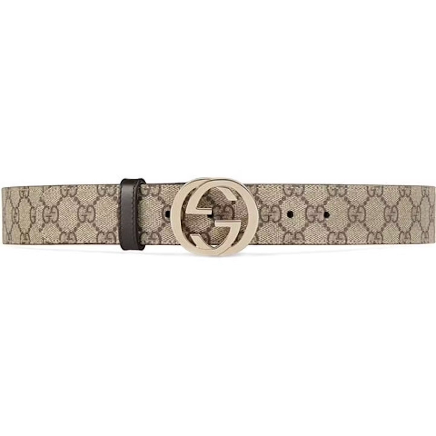 Gucci Interlocking GG Supreme Belt Beige/Ebony Canvas Leather Belt Pale Gold Interlocking G Buckle