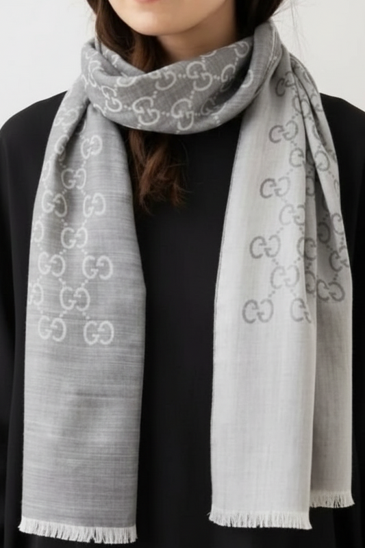 Gucci Grey Wool/Silk Blend Scarf Reversible