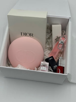 Dior Pink Luxe Gift Box – Silicone Beauty Pouch | Lip Oil (Strawberry Glaze) | Miss Dior Mini | Key Ring