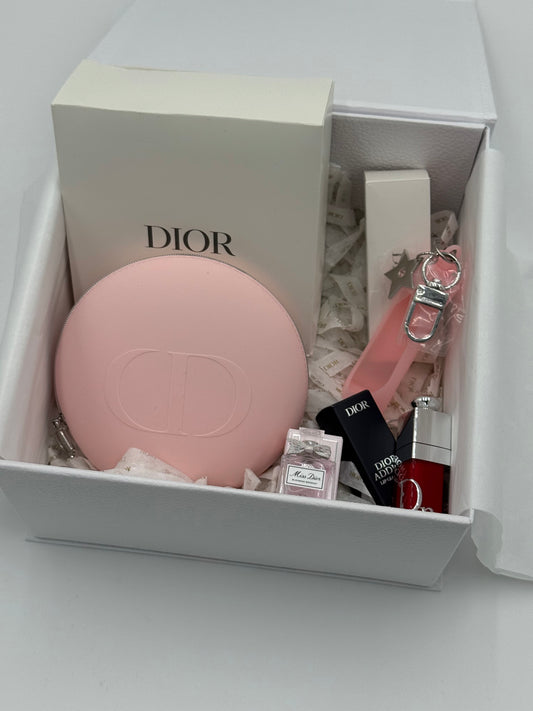 Dior Pink Luxe Gift Box – Silicone Beauty Pouch | Lip Oil (Strawberry Glaze) | Miss Dior Mini | Key Ring