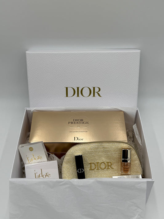 Dior J'adore/Prestige Luxe Gift Box – Cotton Pads | J’adore Cream | Mini Lipstick | Prestige Serum | Limited Edition Gold Pouch