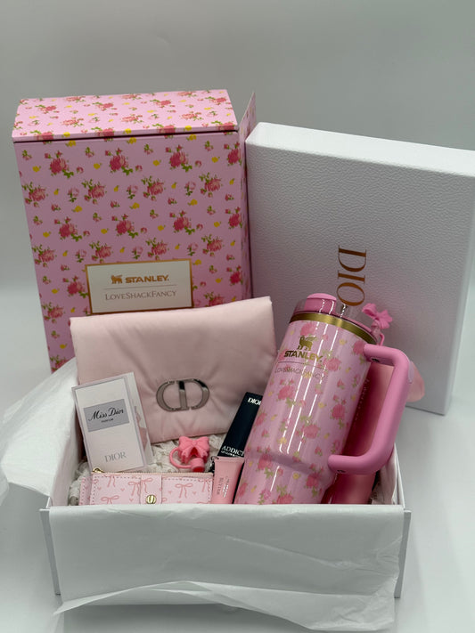 Dior x LoveShackFancy Luxe Gift Box – 30oz Stanley Tumbler | Lip Glow Butter (Glazed Pink) | Beauty Pouch | Pink Edit