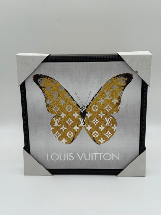Luxe Wall Art – Framed Butterfly Canvas | Gold Monogram Style