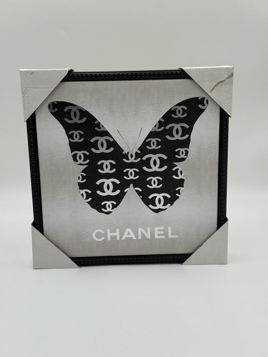 Luxe Wall Art – Framed Butterfly Canvas | Monochrome Fashion Print