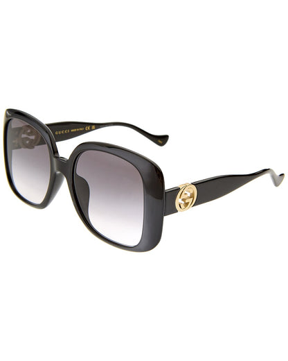 Gucci 57mm Sunglasses – Black Oversized Square Frame with Gold GG Logo