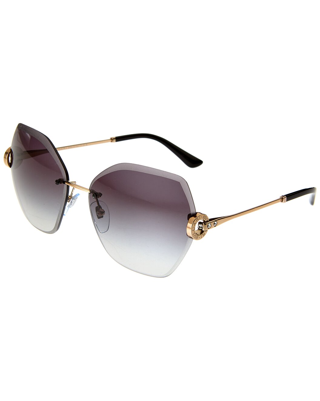 Bvlgari 62mm Crystal Accent Rimless Sunglasses – Gold & Grey Gradient