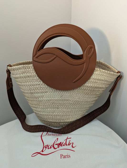 Christian Louboutin small Raffia Tote w/ Brown Handles and Strap