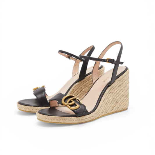 Gucci Aitana GG Wedge Espadrille Sandals Black | Double G Logo Platform Wedges