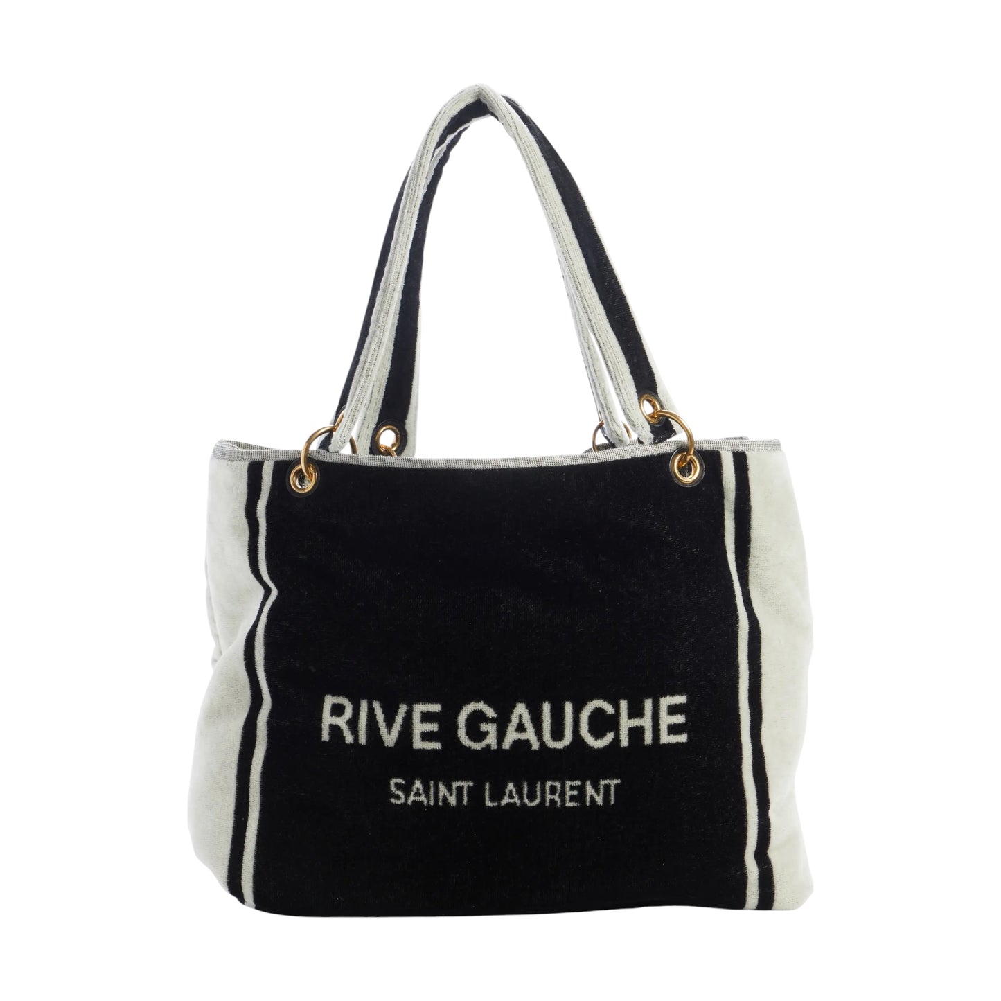 Saint Laurent Rive Gauche Terry Towel Tote Bag – Black & White