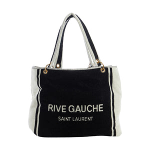 Saint Laurent Rive Gauche Terry Towel Tote Bag – Black & White