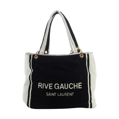 Saint Laurent Rive Gauche Terry Towel Tote Bag – Black & White