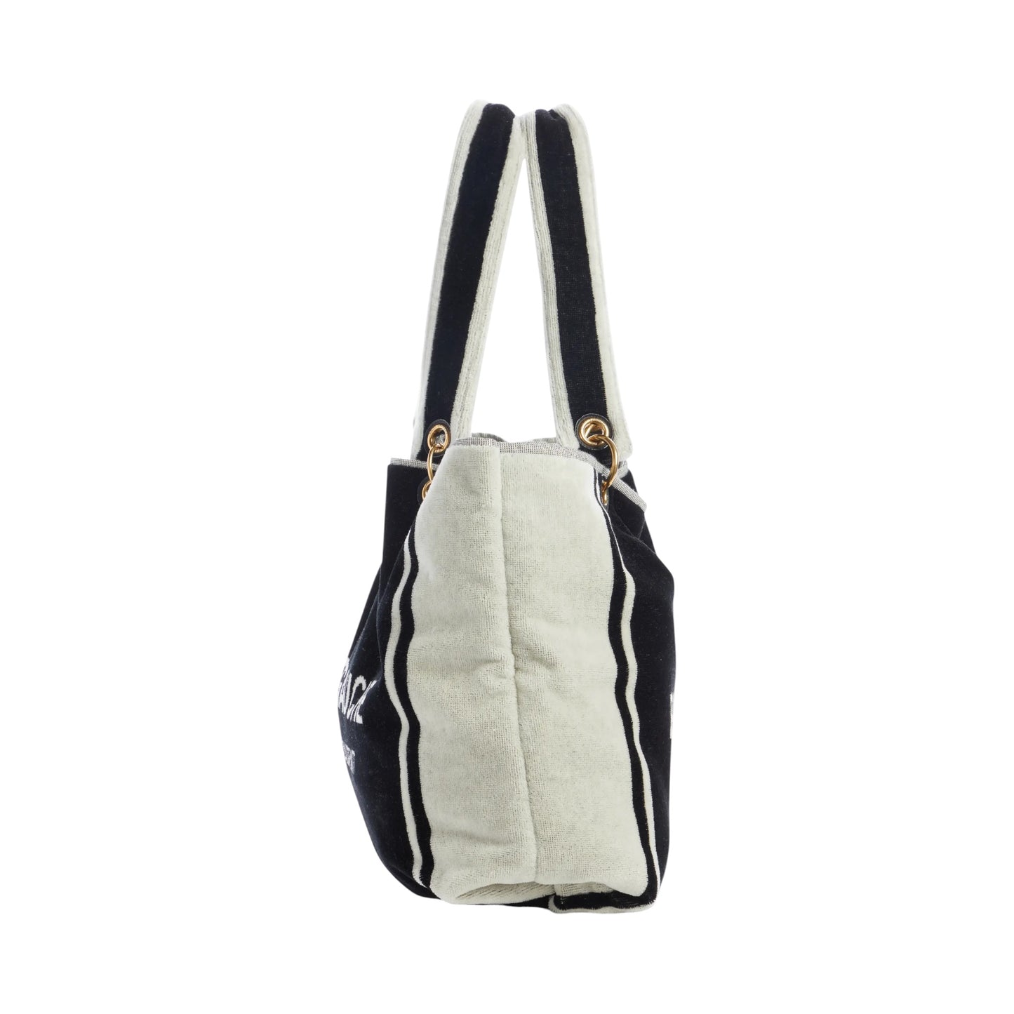 Saint Laurent Rive Gauche Terry Towel Tote Bag – Black & White