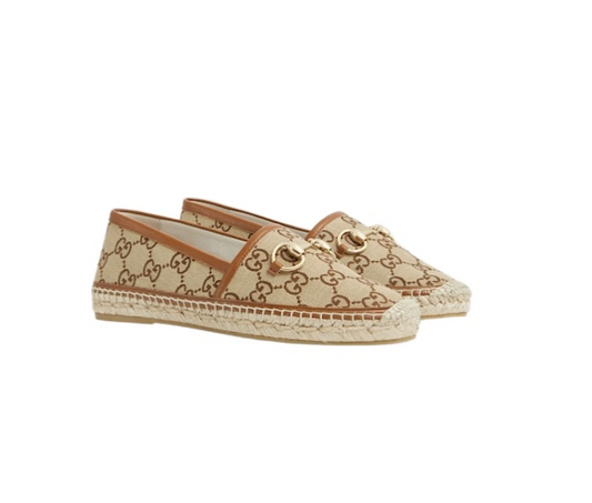 Gucci Pilar GG Canvas Espadrilles Camel | Horsebit Loafer Flats