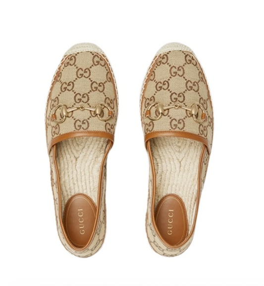 Gucci Pilar GG Canvas Espadrilles Camel | Horsebit Loafer Flats