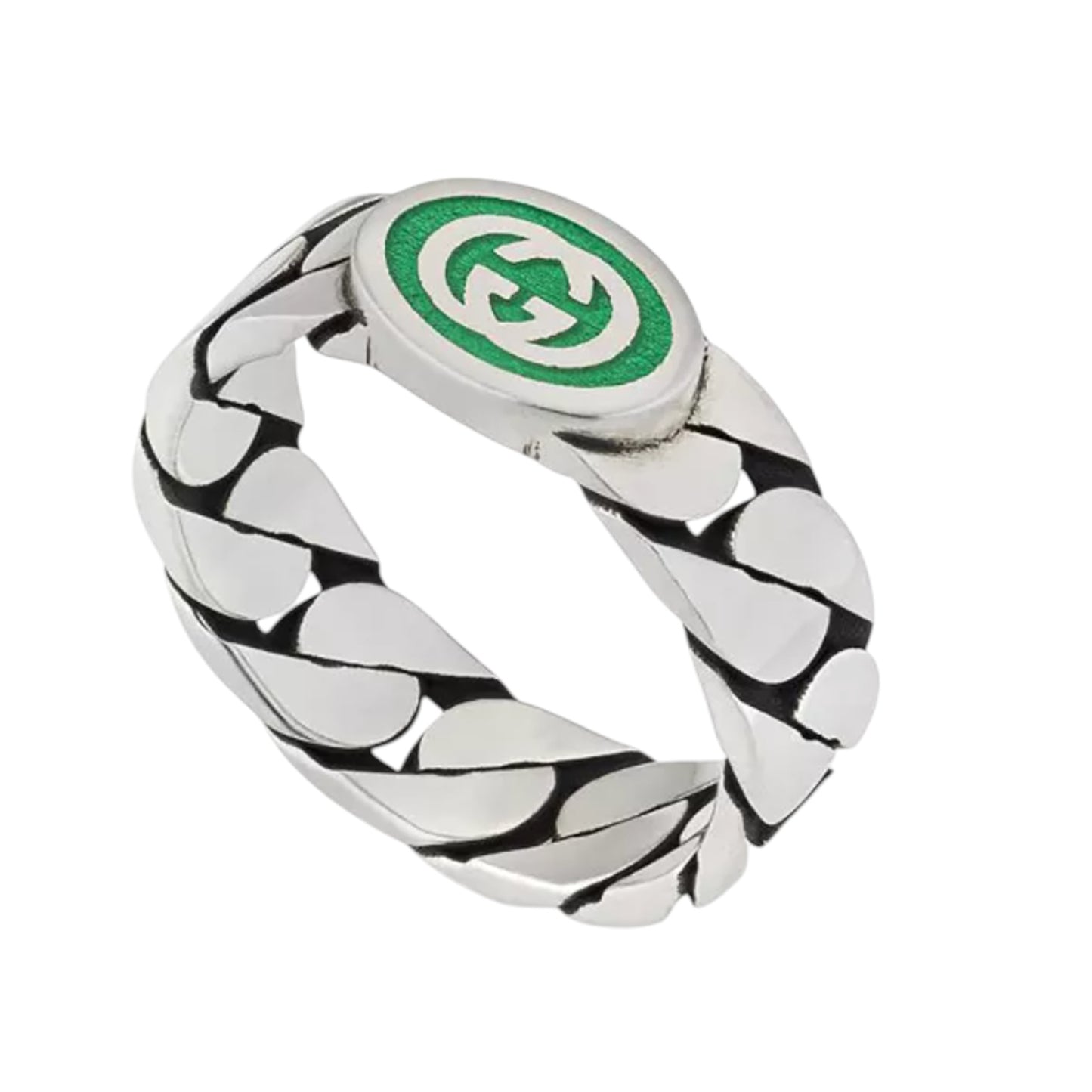 Gucci Green Interlocking G Enamel Sterling Silver Ring