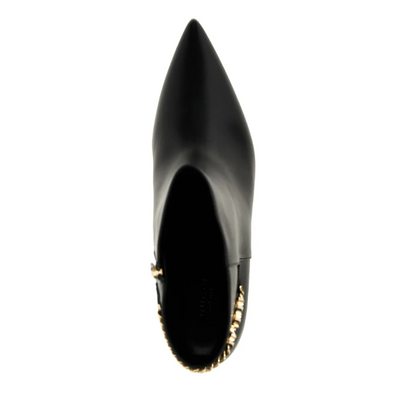 Gucci Signoria Leather Ankle Boots – Black Pointed Toe Stiletto Booties with Gold Logo Detail