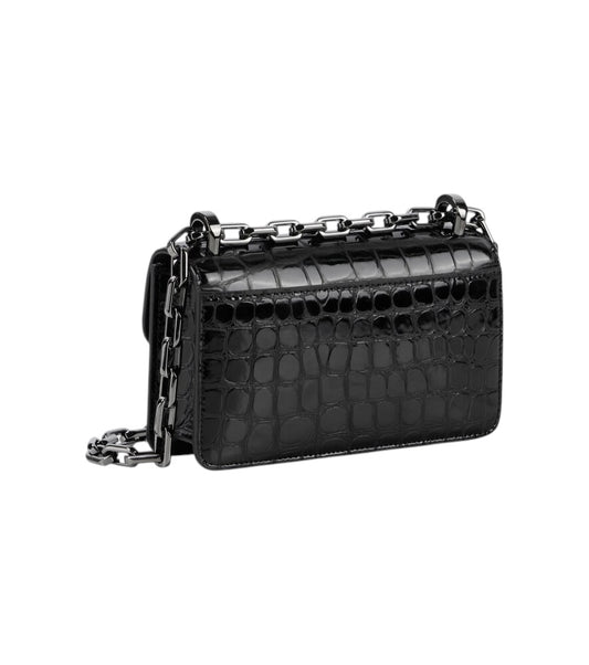 Christian Louboutin Loubi54 Black Croc-Effect Leather Shoulder Bag