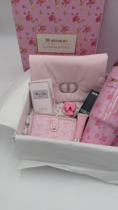 Dior x LoveShackFancy Luxe Gift Box – 30oz Stanley Tumbler | Lip Glow Butter (Glazed Pink) | Beauty Pouch | Pink Edit